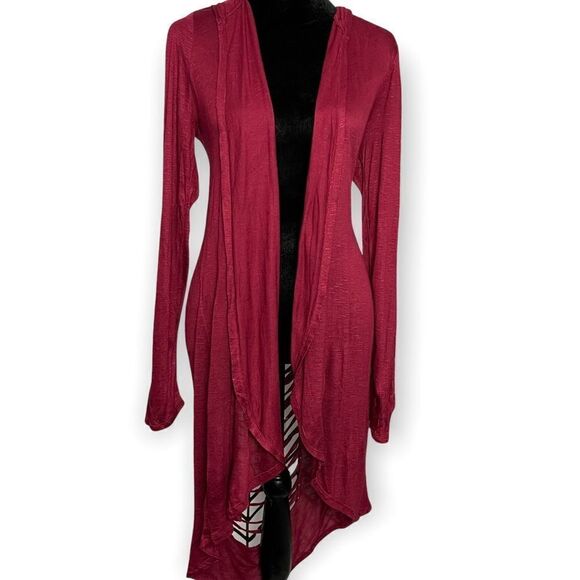 Fury Distressed Cutout Duster Cardigan Women's Small Burgundy Boho Casual NEW - Picture 1 of 9